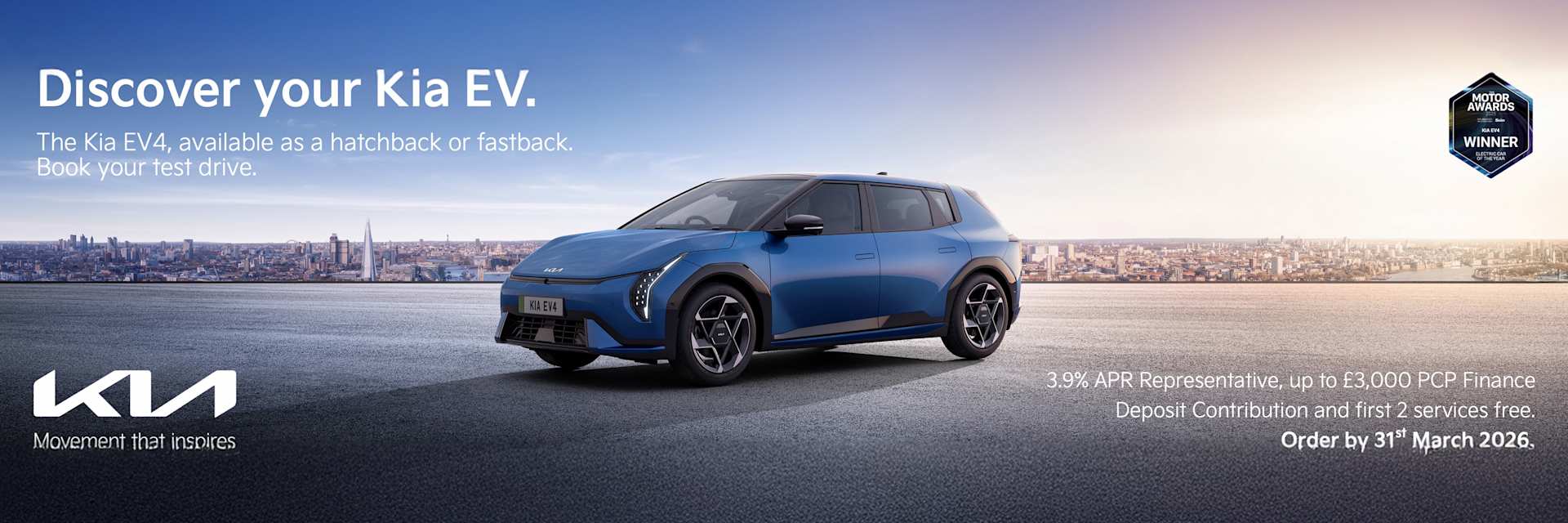 Kia EV4: Up to £3,000 PCP Deposit Contribution and 3.9% APR Representative