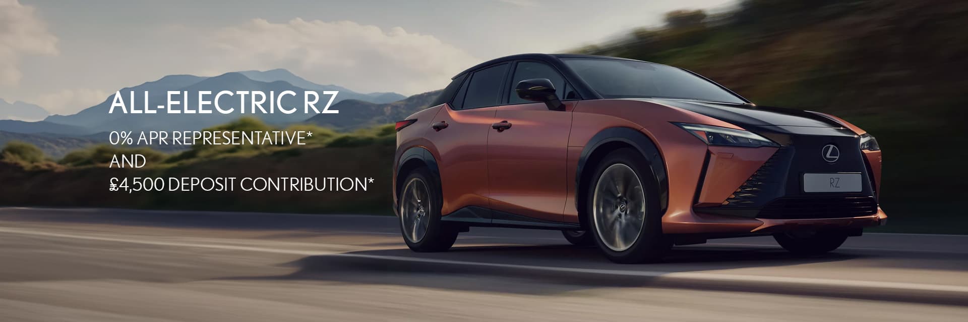 Lexus RZ on 0% finance with £4,500 deposit contribution