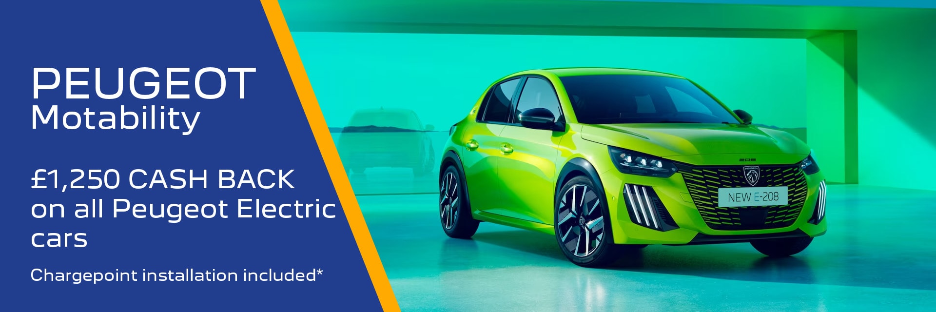£1,250 CASHBACK ON PEUGEOT ELECTRIC CARS ON THE MOTABILITY SCHEME