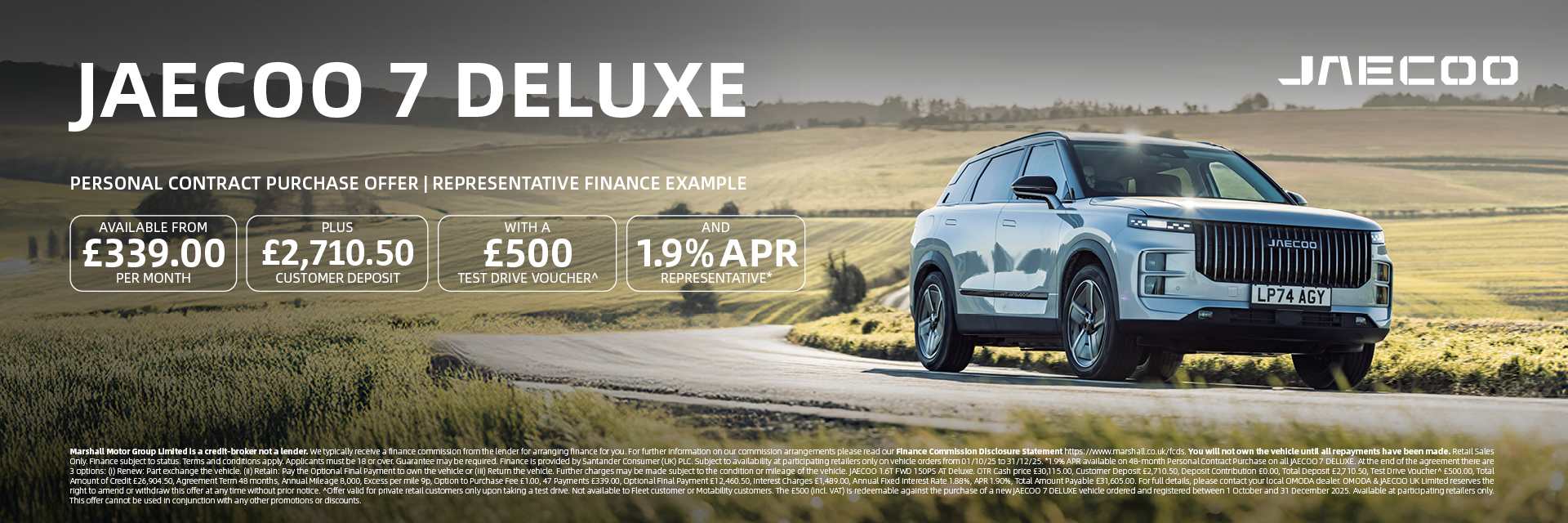 JAECOO 7 Deluxe Personal Contract Purchase Offer - 1.9% APR Representative*