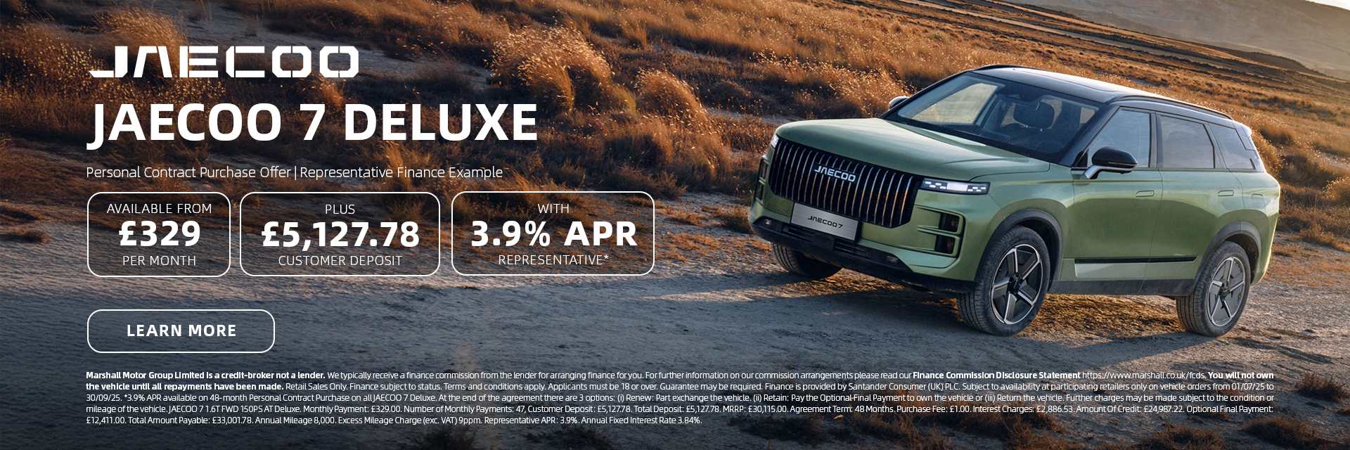 JAECOO 7 Deluxe Personal Contract Purchase Offer