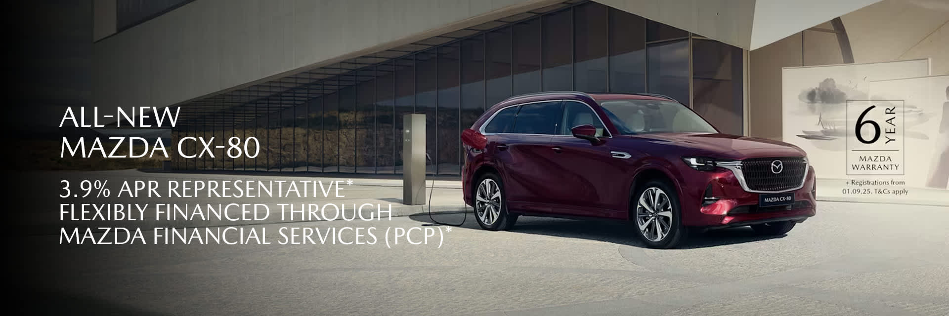 The All-new Mazda CX-80 3.9% APR Representative* flexibly financed through Mazda Financial Services (PCP)*