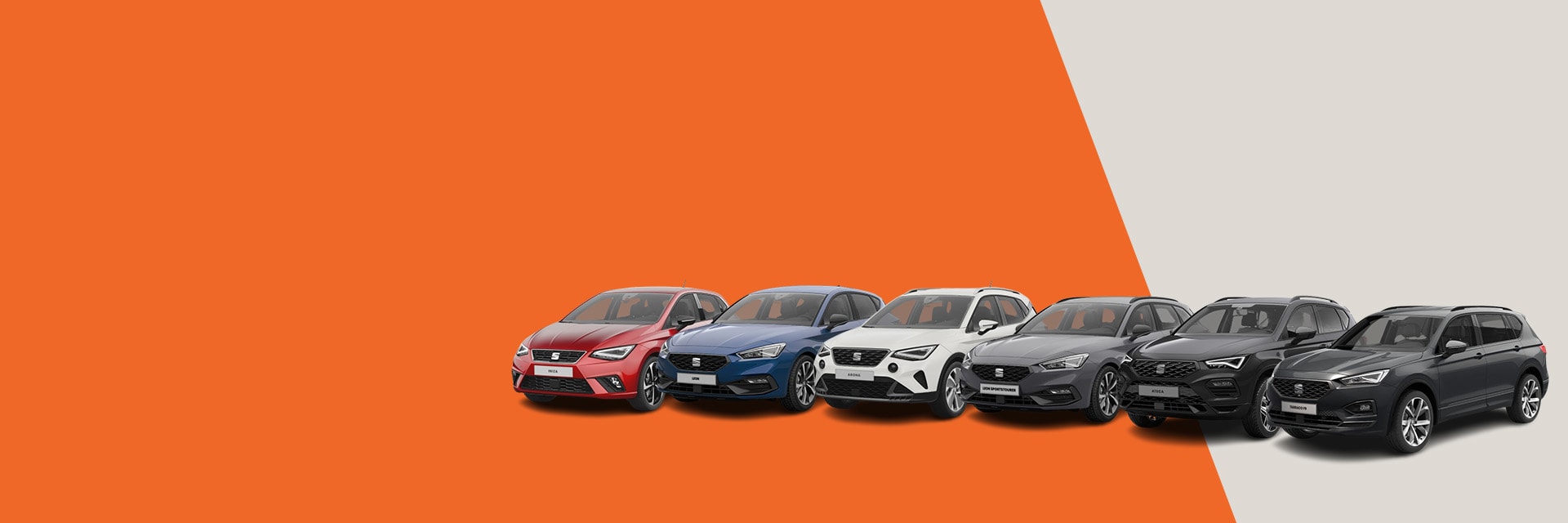 2024 SEAT new car model range on orange background.