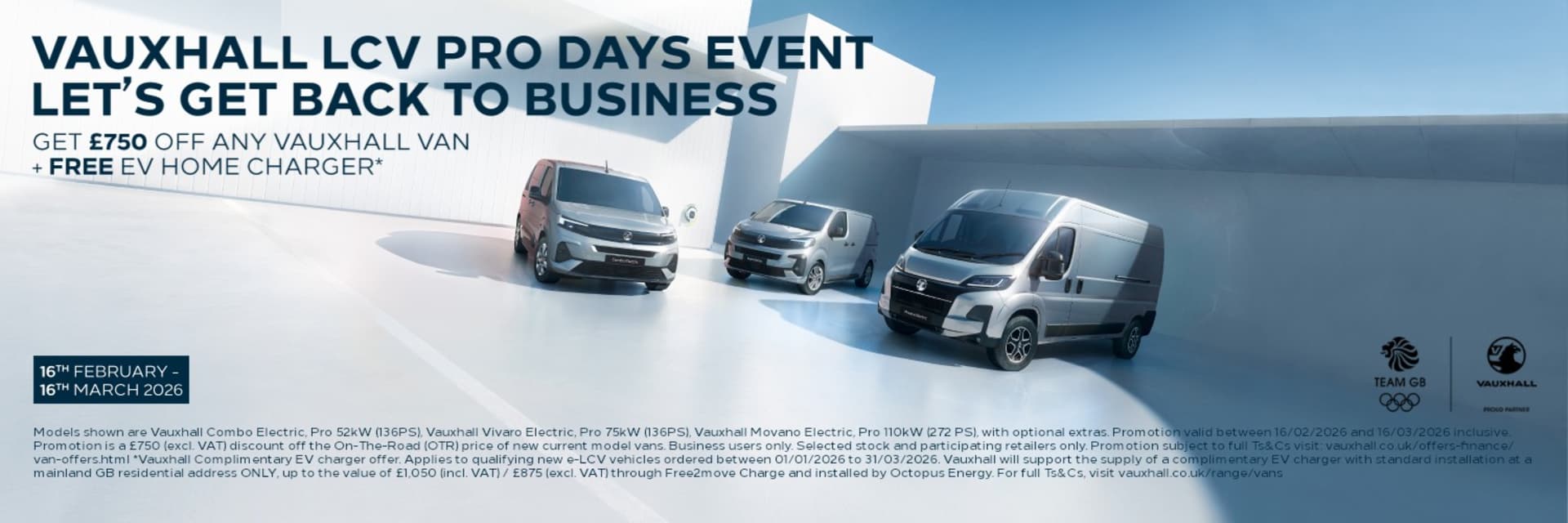 Vauxhall LCV pro days event 16th February to 16th March get £750 off any Vauxhall van & free EV charger