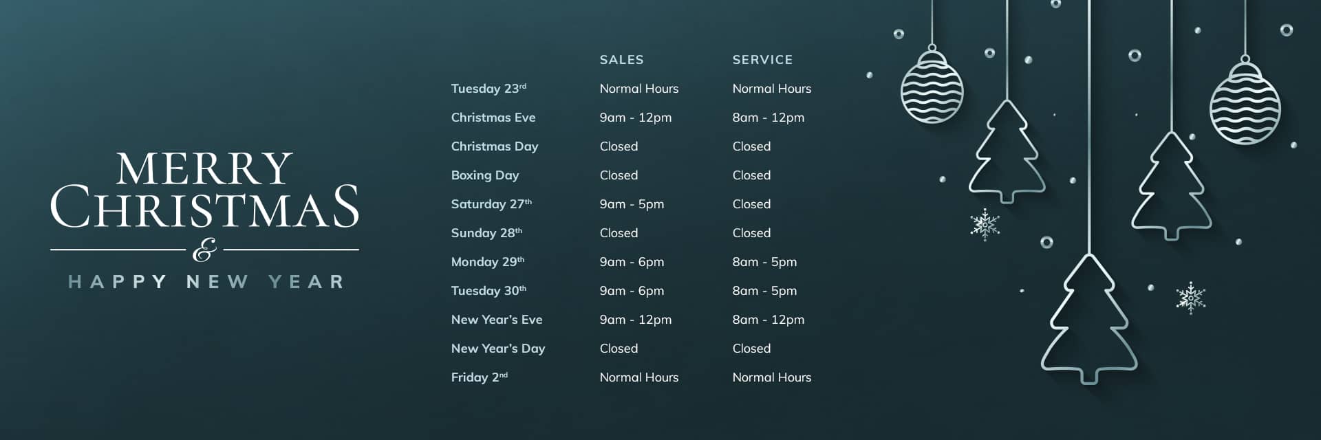 Xmas Opening Hours 2025 