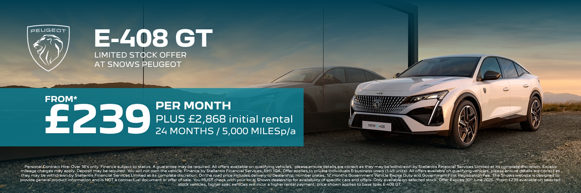 Peugeot E-408 GT Limited stock offer from £239 per month
