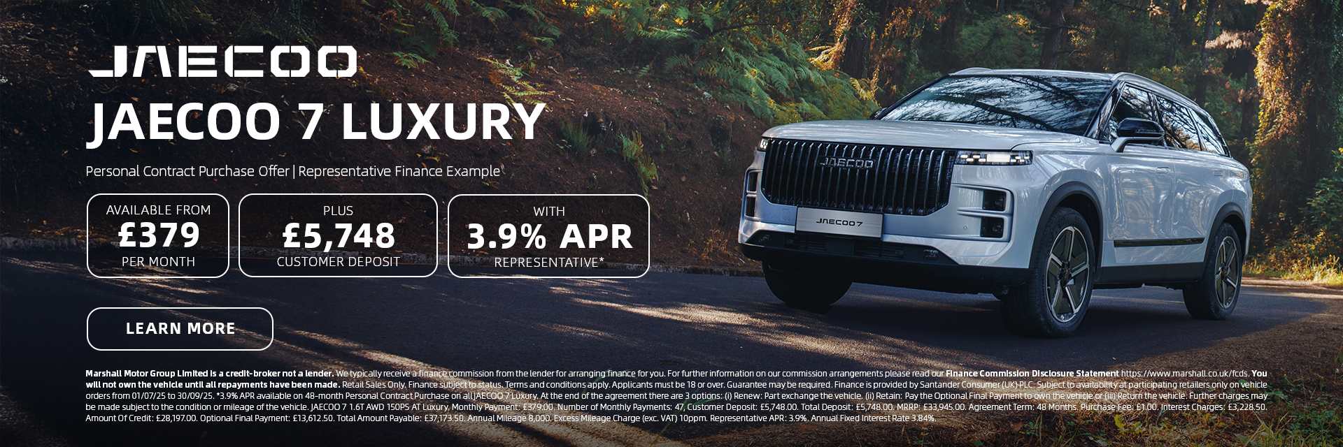 JAECOO 7 Luxury AWD Personal Contract Purchase Offer