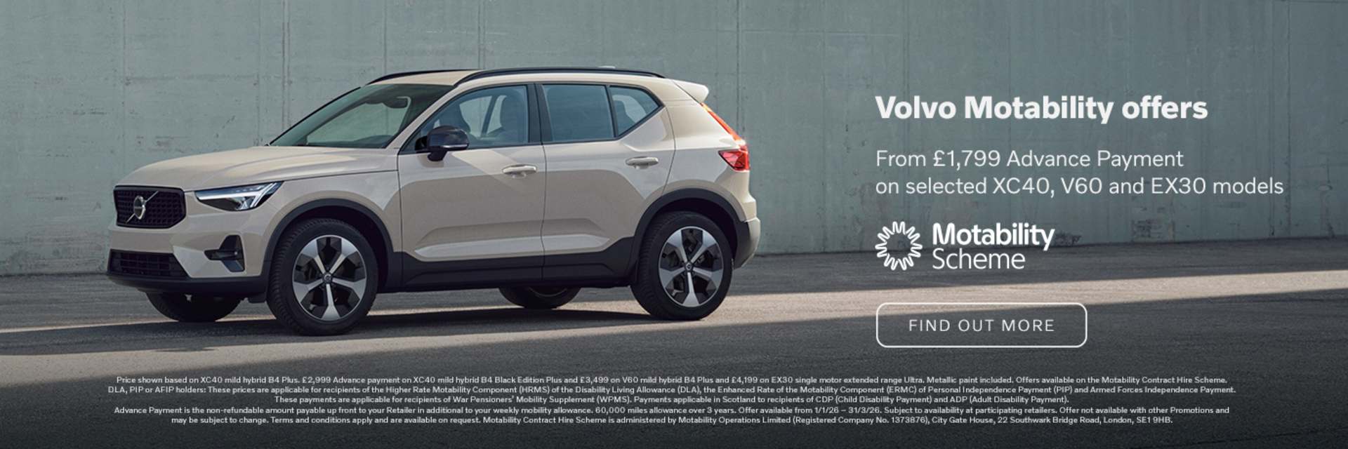 Volvo Motability Offers advance payment from £1,799 on selected volvo models