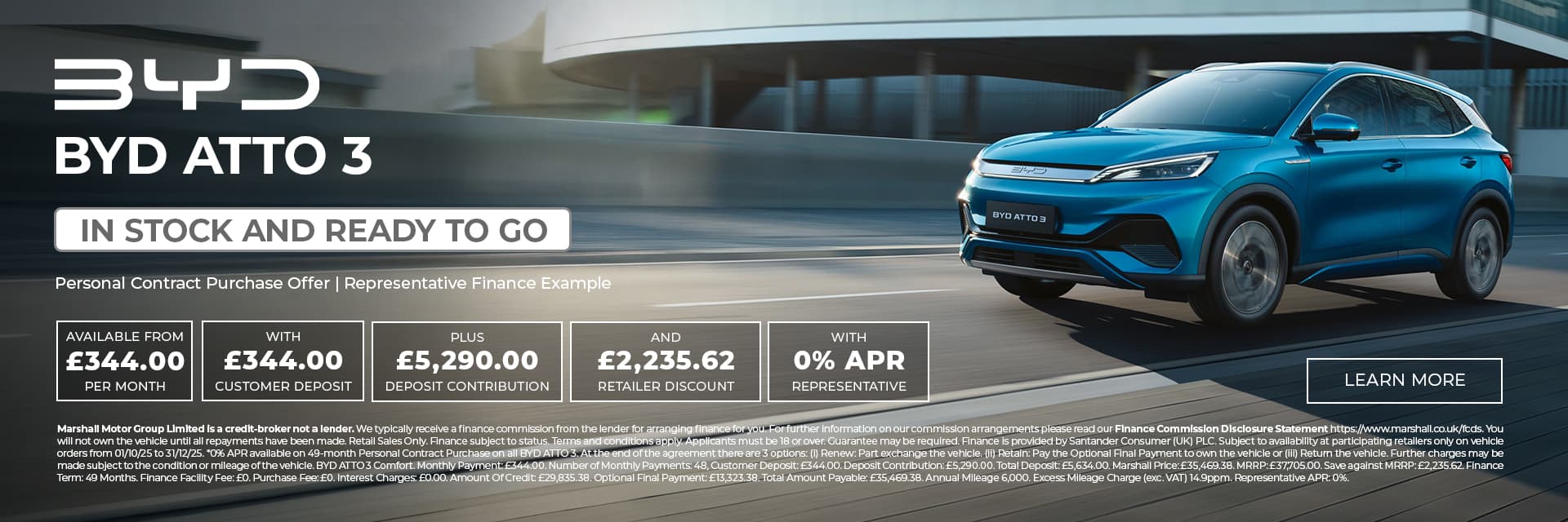 BYD ATTO 3 Personal Contract Purchase Offer - 0% APR Representative*.