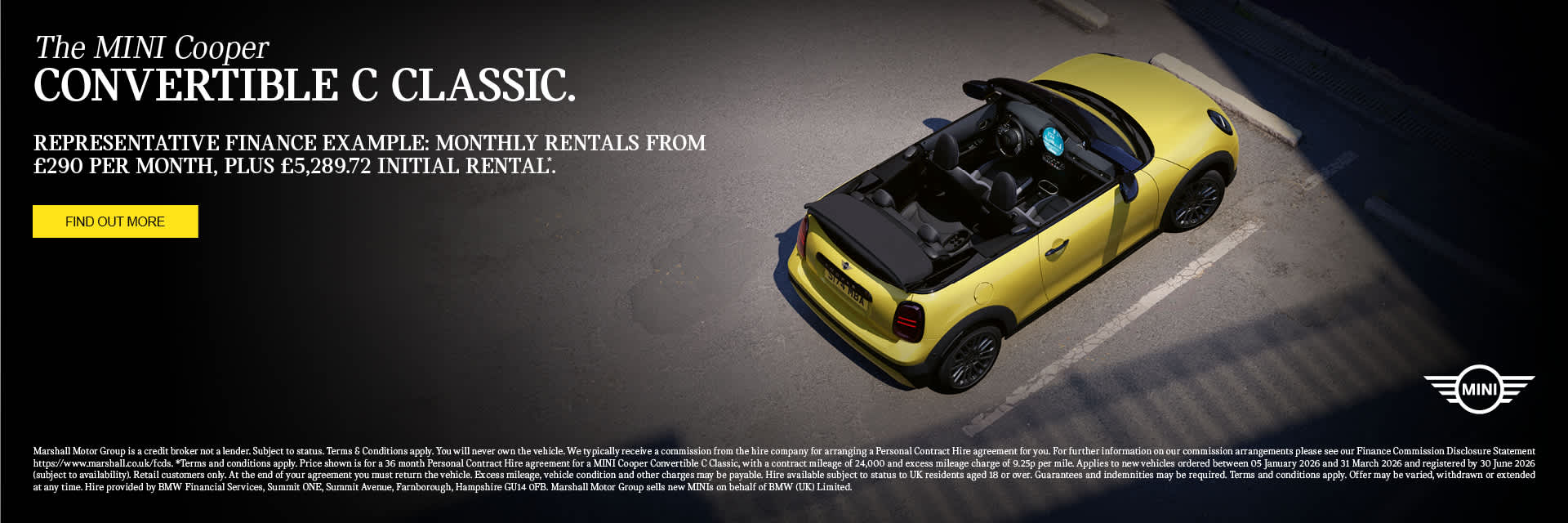 MINI COOPER CONVERTIBLE C CLASSIC ON PERSONAL CONTRACT PURCHASE.