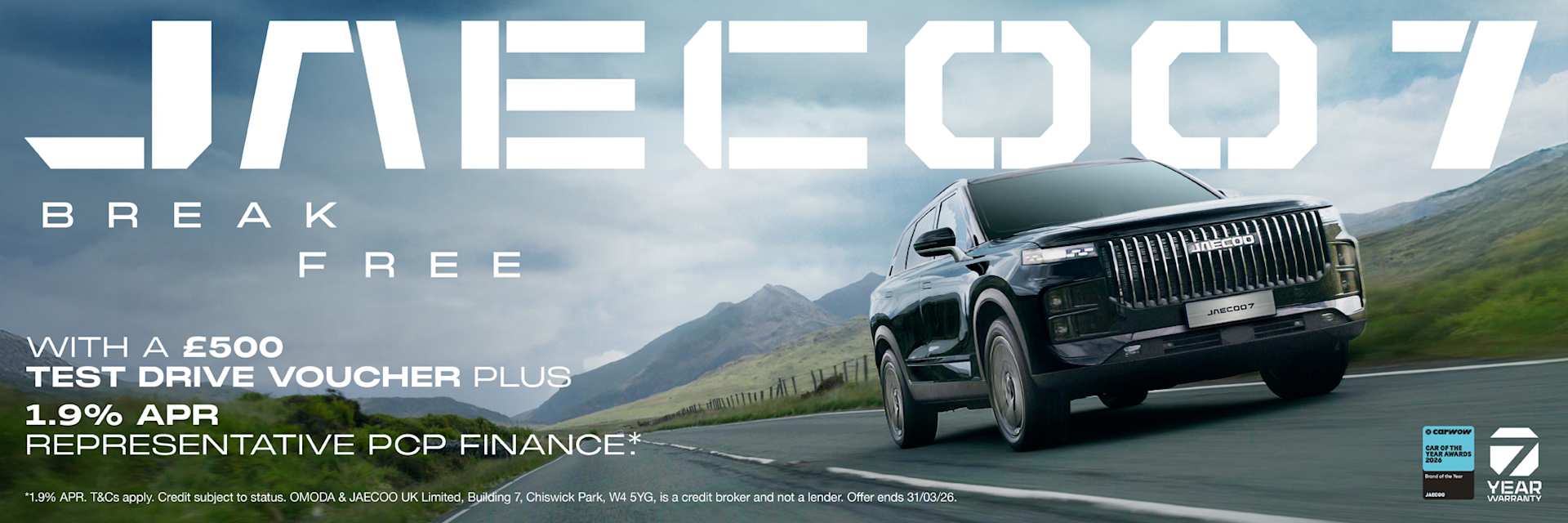 JAECOO 7 £500 Test Drive Voucher