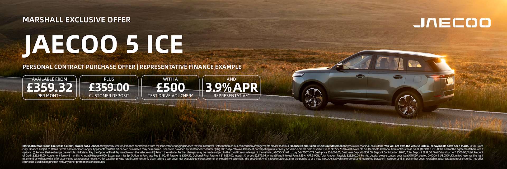 JAECOO 5 Personal Contract Purchase Offer - 3.9% APR Representative*