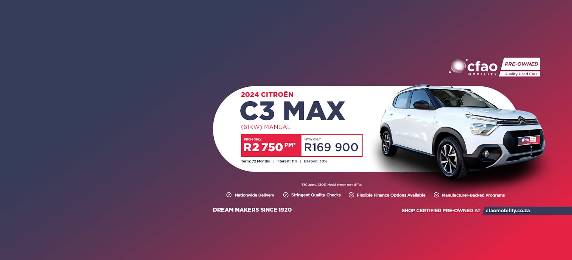 Pre-Owned 2024 Citroen C3 Max (61kw) Manual from only R2 750pm* or Now only R169 900*