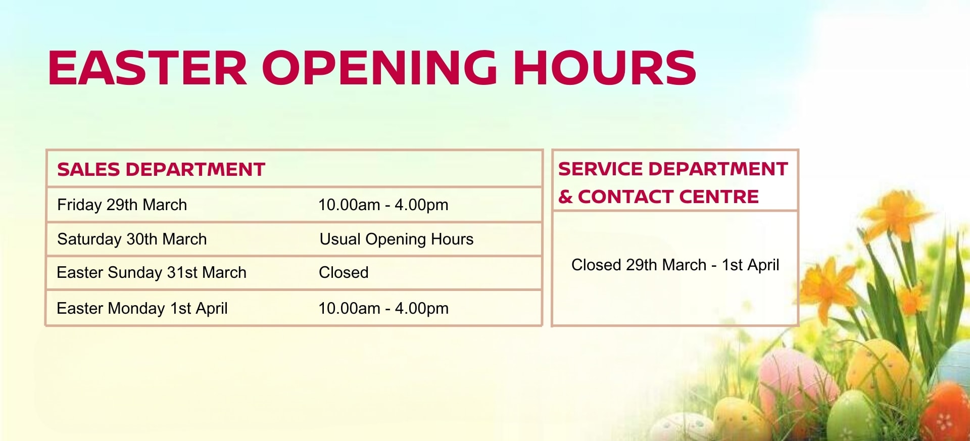 easter opening times