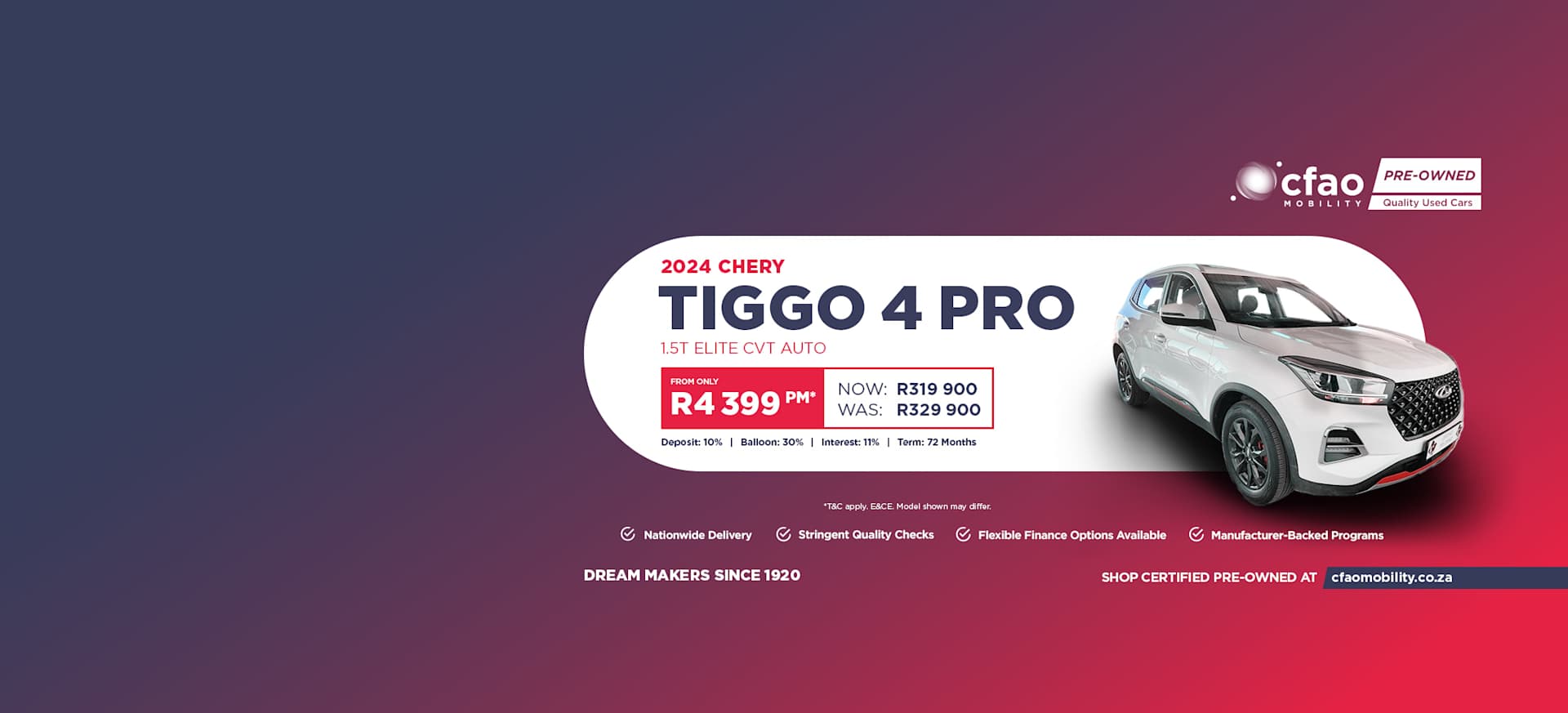 Used Special Offer - Chery Tiggo Pro - 2024 Chery Tiggo 4 Pro 1.5 T Elite CVT Auto R4 399pm*