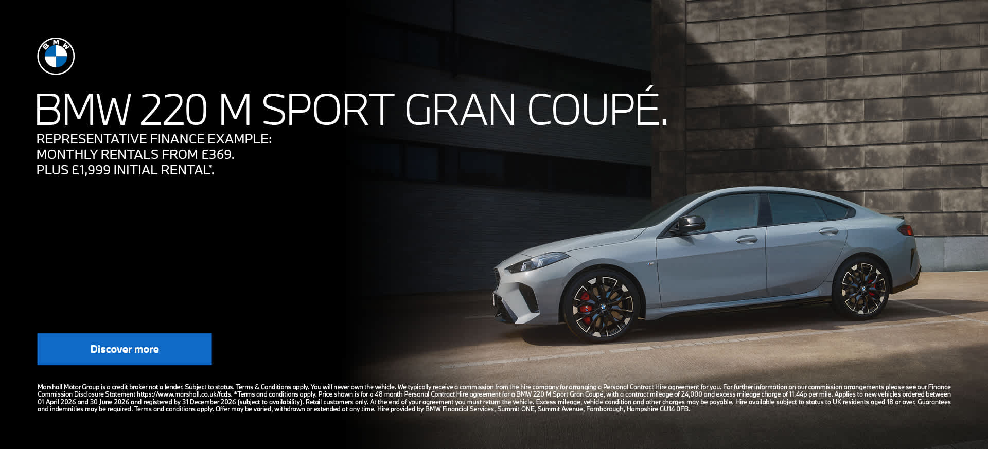 BMW 220 M SPORT GRAN COUPÉ PERSONAL CONTRACT PURCHASE OFFER. 