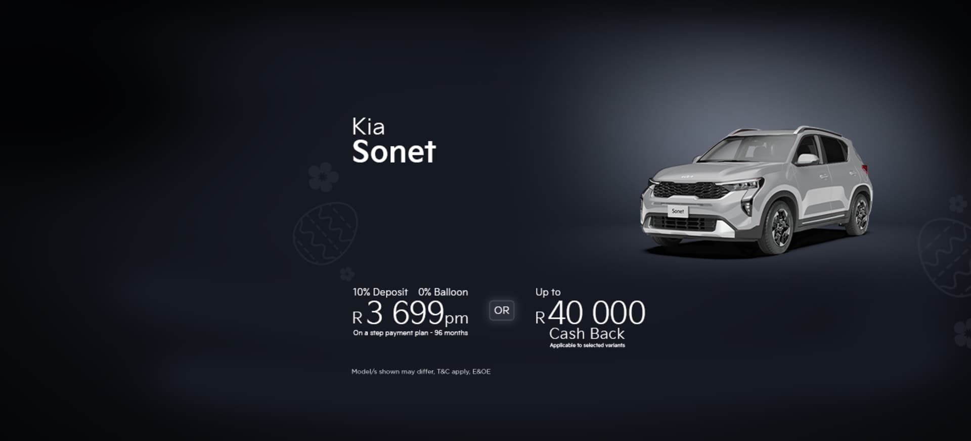New Kia Sonet from R3 699 p/m OR get up to R40 000 Cash Back