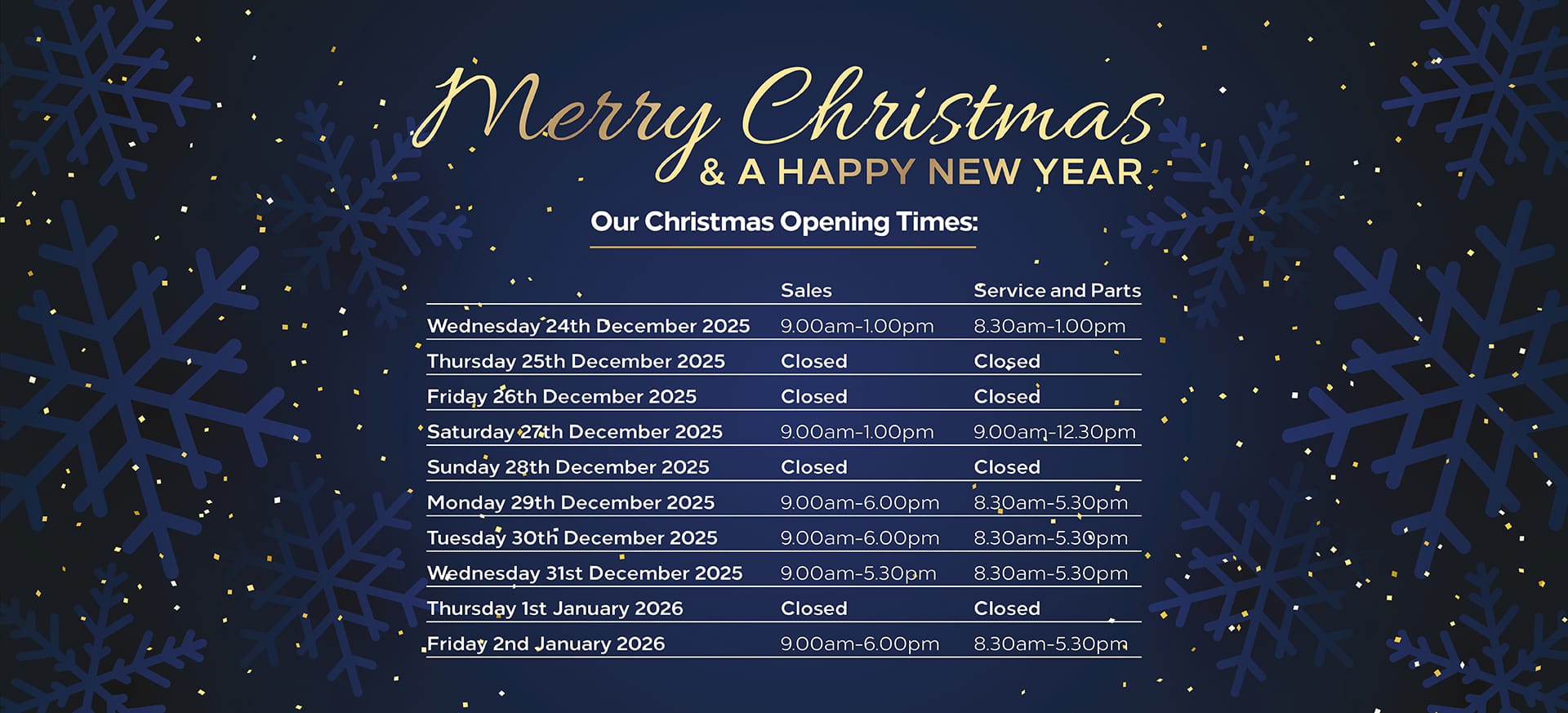 Christmas Opening Hours 2025