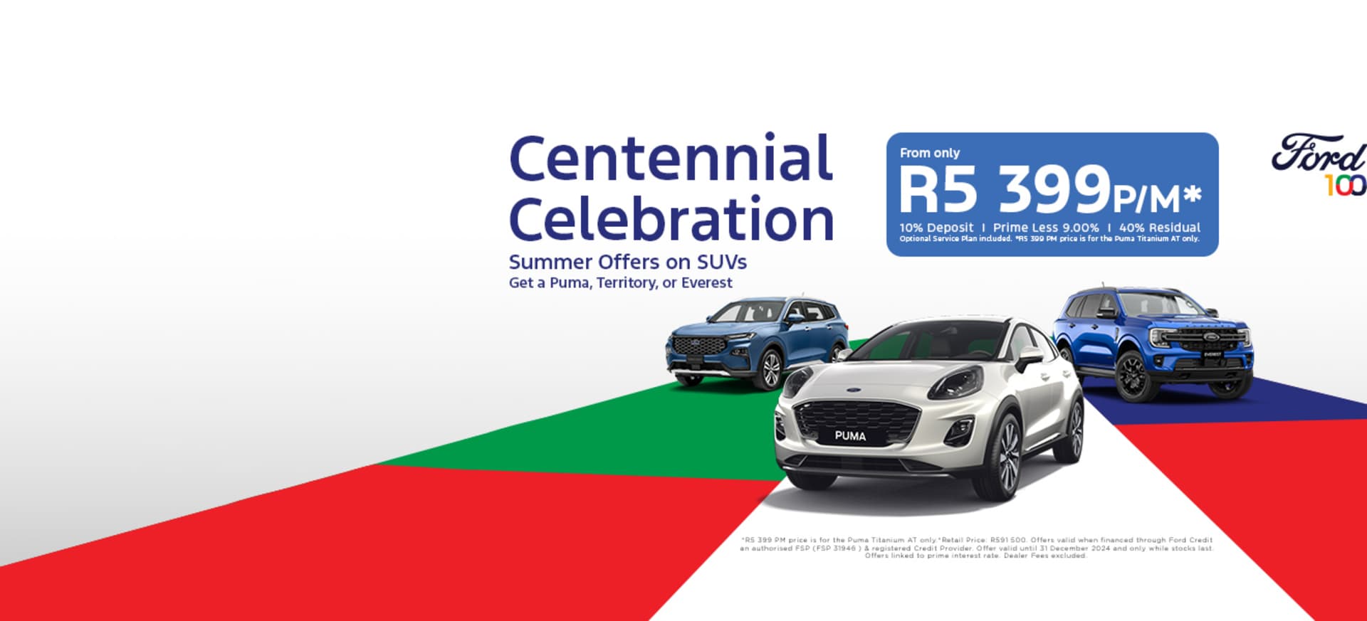 Centennial Celebration Summer offers on SUV from only R5 399 p/m*