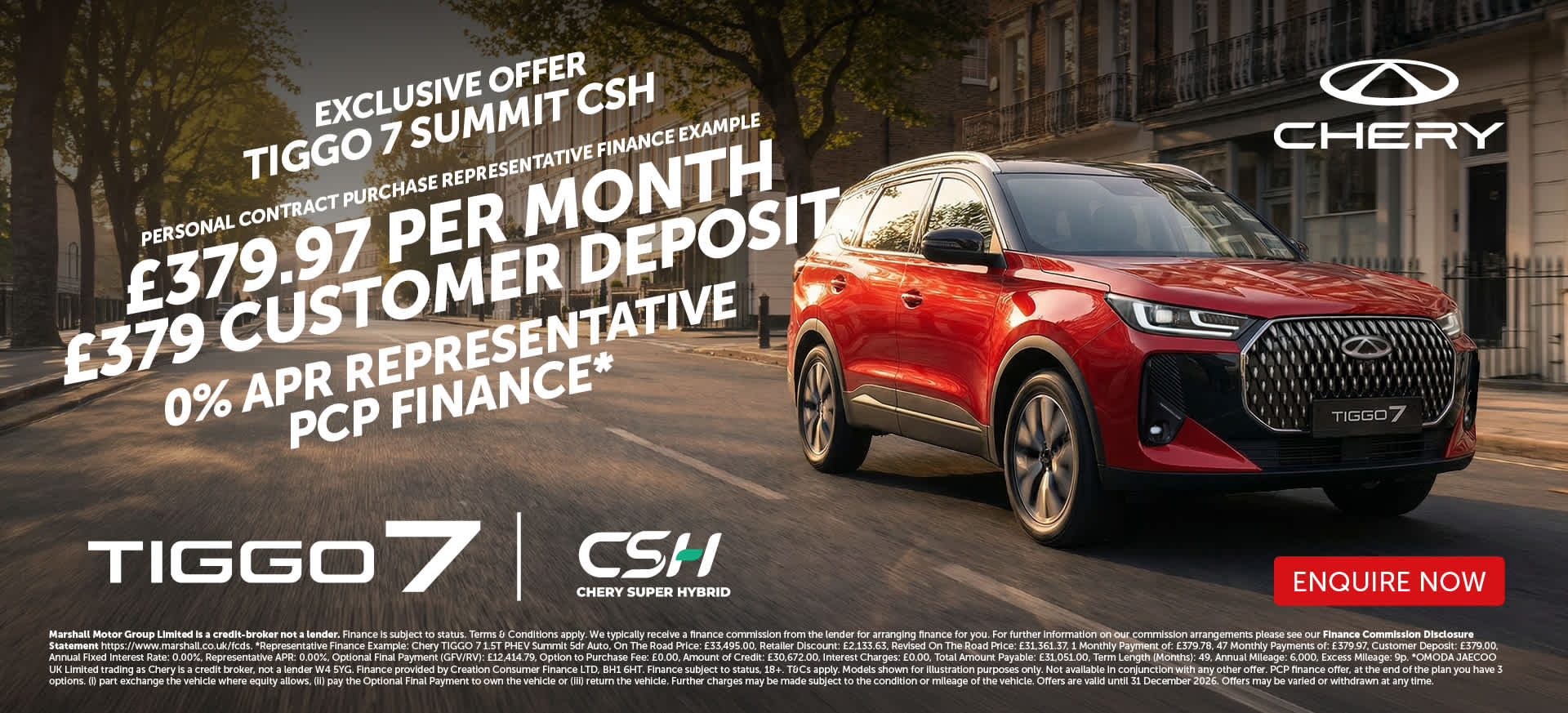 CHERY TIGGO 7 SUMMIT CSH (PHEV) PERSONAL CONTRACT PURCHASE EXCLUSIVE OFFER