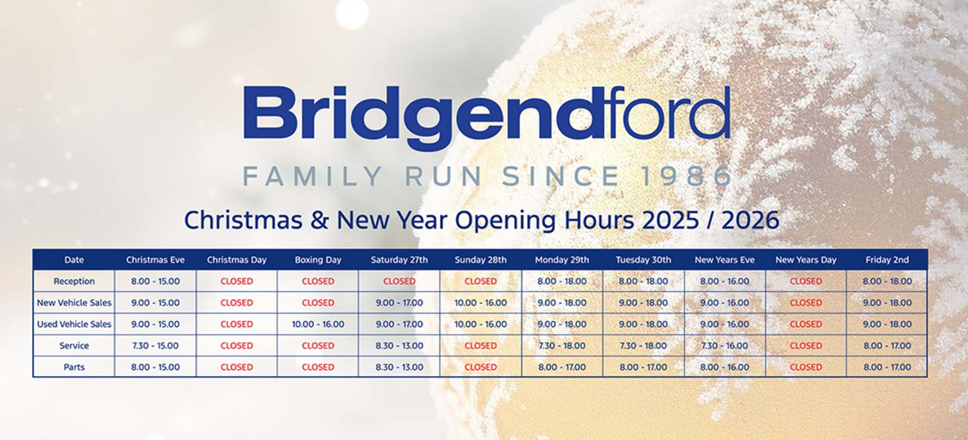  Christmas Opening Times 2025