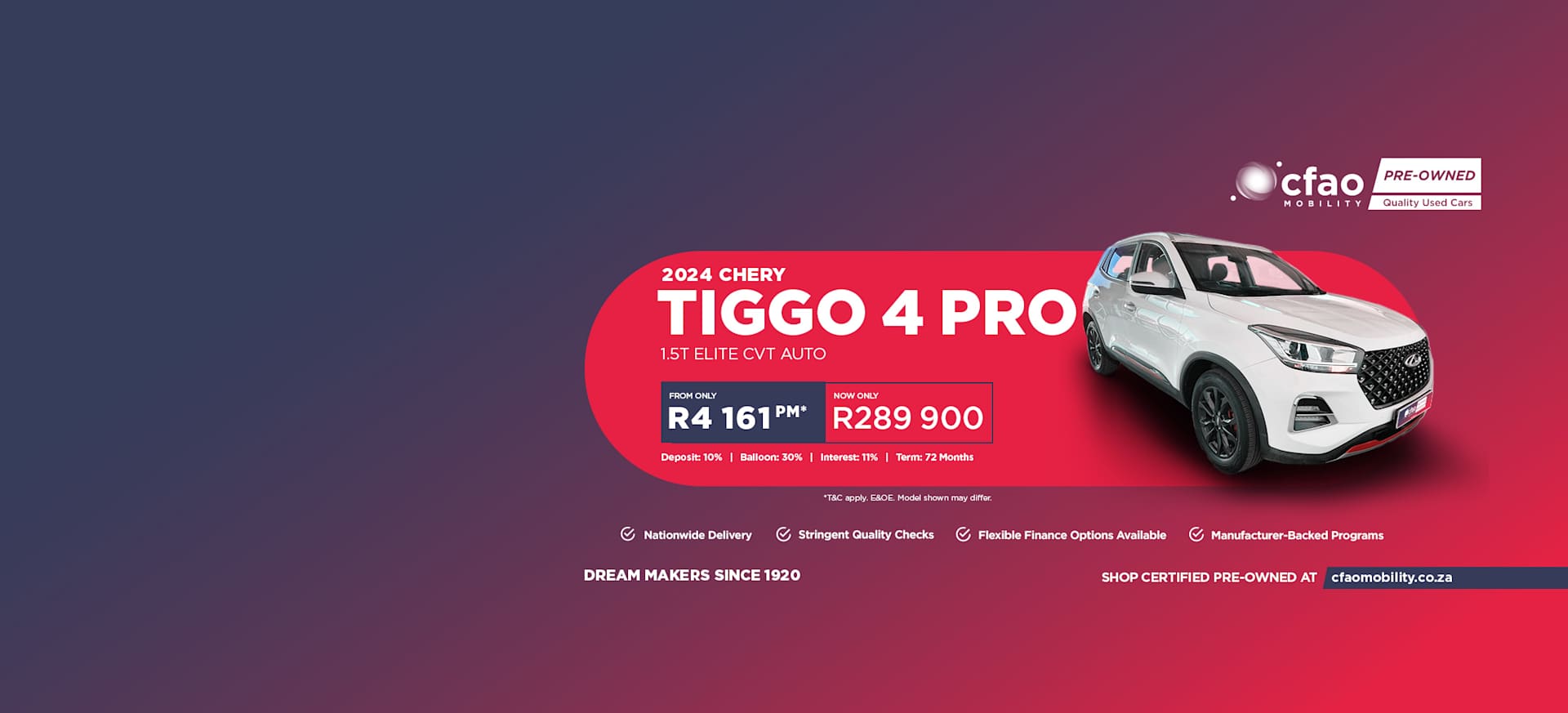 Used Special Offer - Chery Tiggo Pro - 2024 Chery Tiggo 4 Pro 1.5 T Elite CVT Auto R4 399pm*