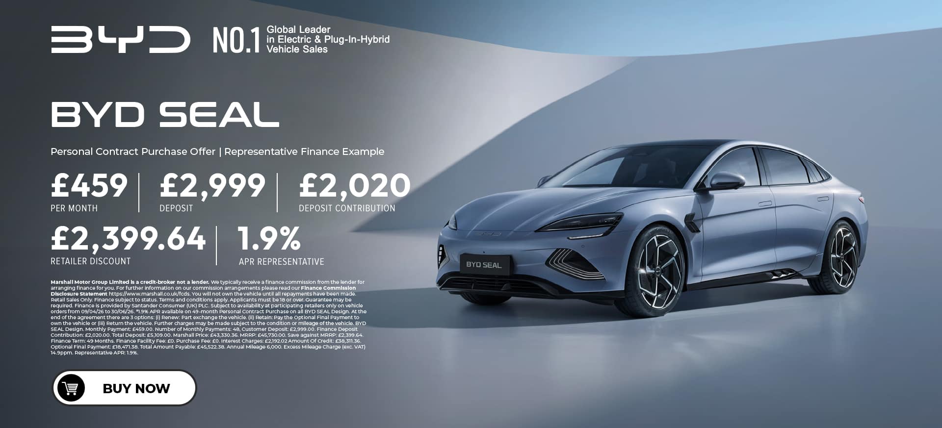 BYD SEAL Personal Contract Purchase Offer - 1.5% APR Representative*.