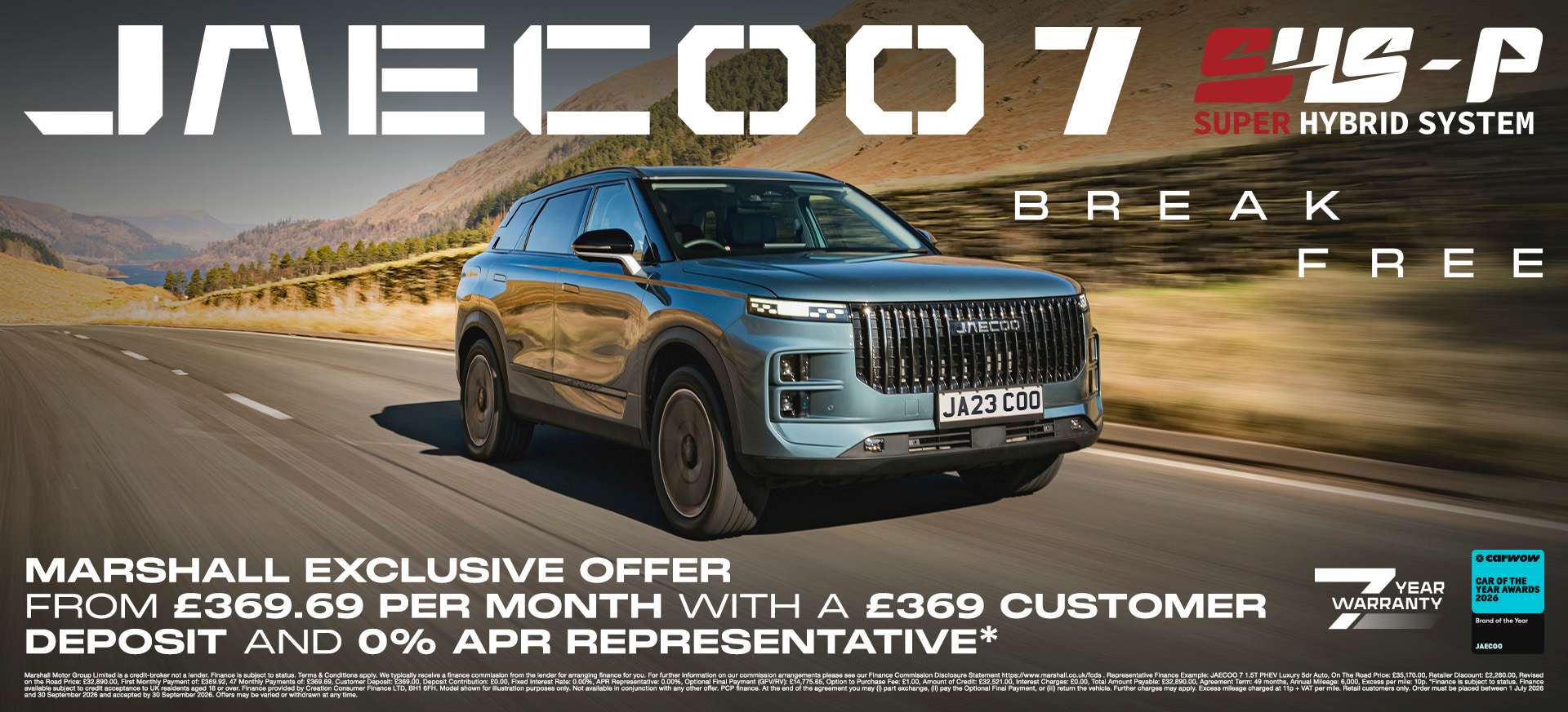 JAECOO 7 SHS-P LUXURY PERSONAL CONTRACT PURCHASE - MARSHALL EXCLUSIVE OFFER
