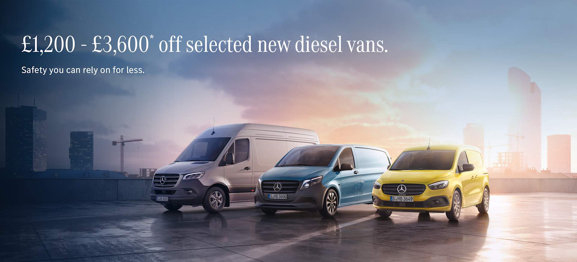 £1,200 to £3,600* off selected new Mercedes-Benz Vans,