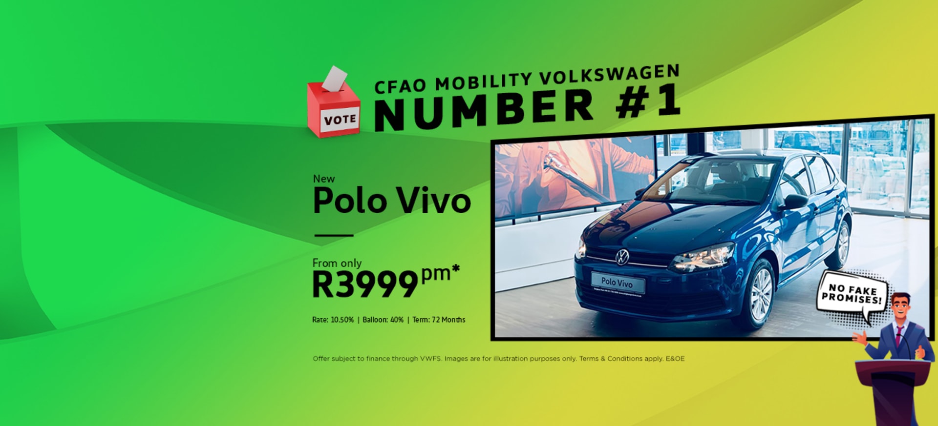 Volkswagen Polo Vivo price R3999 per month plus complimentary insurance