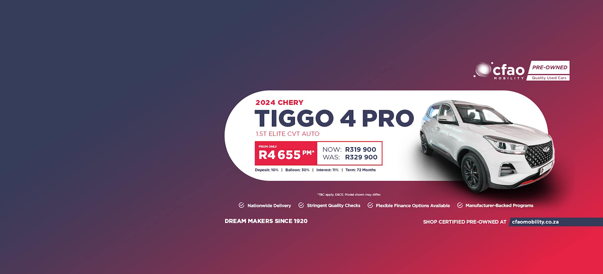 Used Special Offer - Chery Tiggo Pro - 2024 Chery Tiggo 4 Pro 1.5 T Elite CVT Auto R4 655pm*