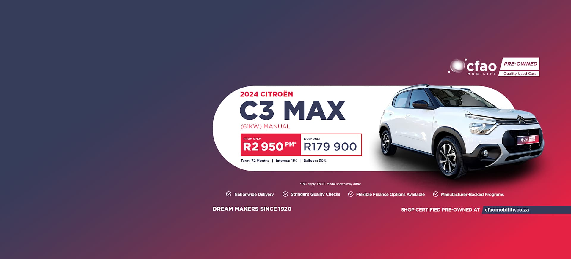 Pre-Owned 2024 Citroen C3 Max (61kw) Manual from only R2 950pm* or Now only R179 900*