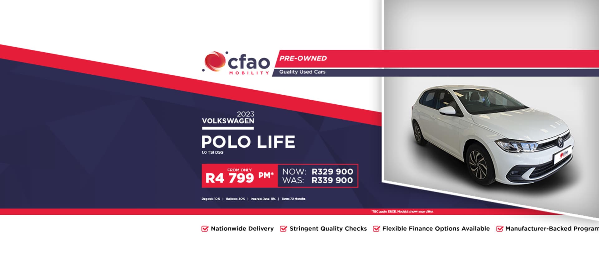 2023 VW Polo Life 1.0 TSI DSG from R4 799pm Used Car Special