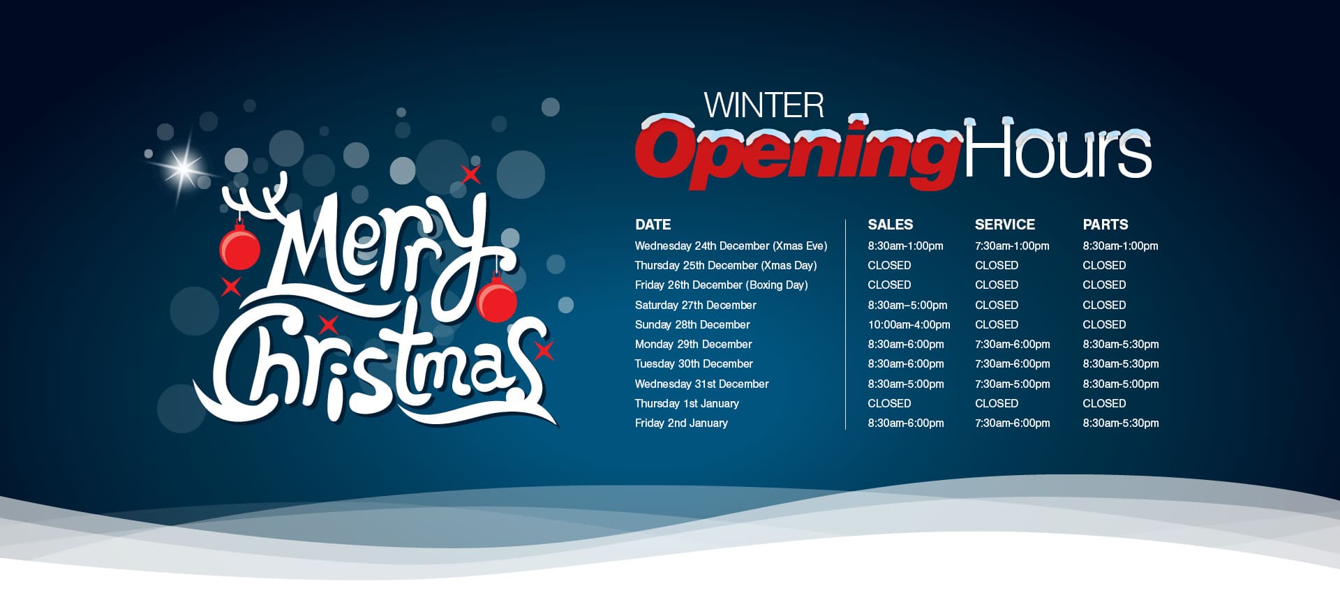 Christmas Opening Times 2025