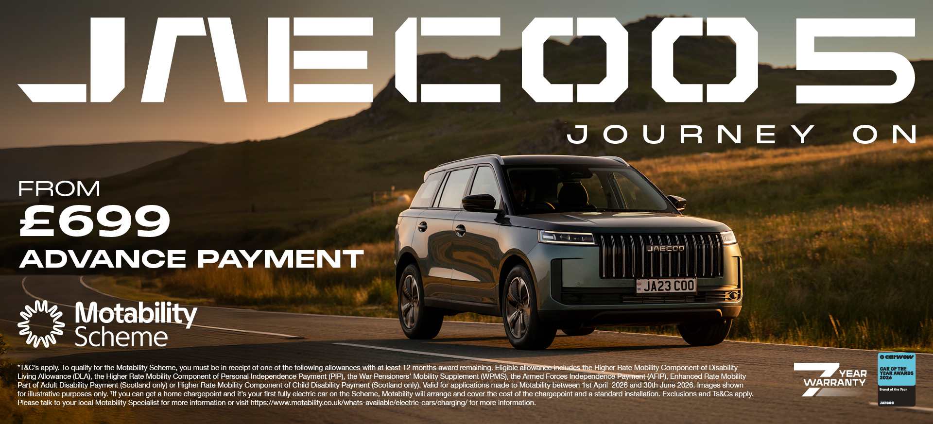 JAECOO Motability Scheme Offers