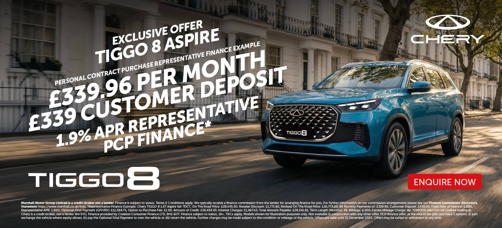 CHERY TIGGO 8 ASPIRE PERSONAL CONTRACT PURCHASE EXCLUSIVE OFFER