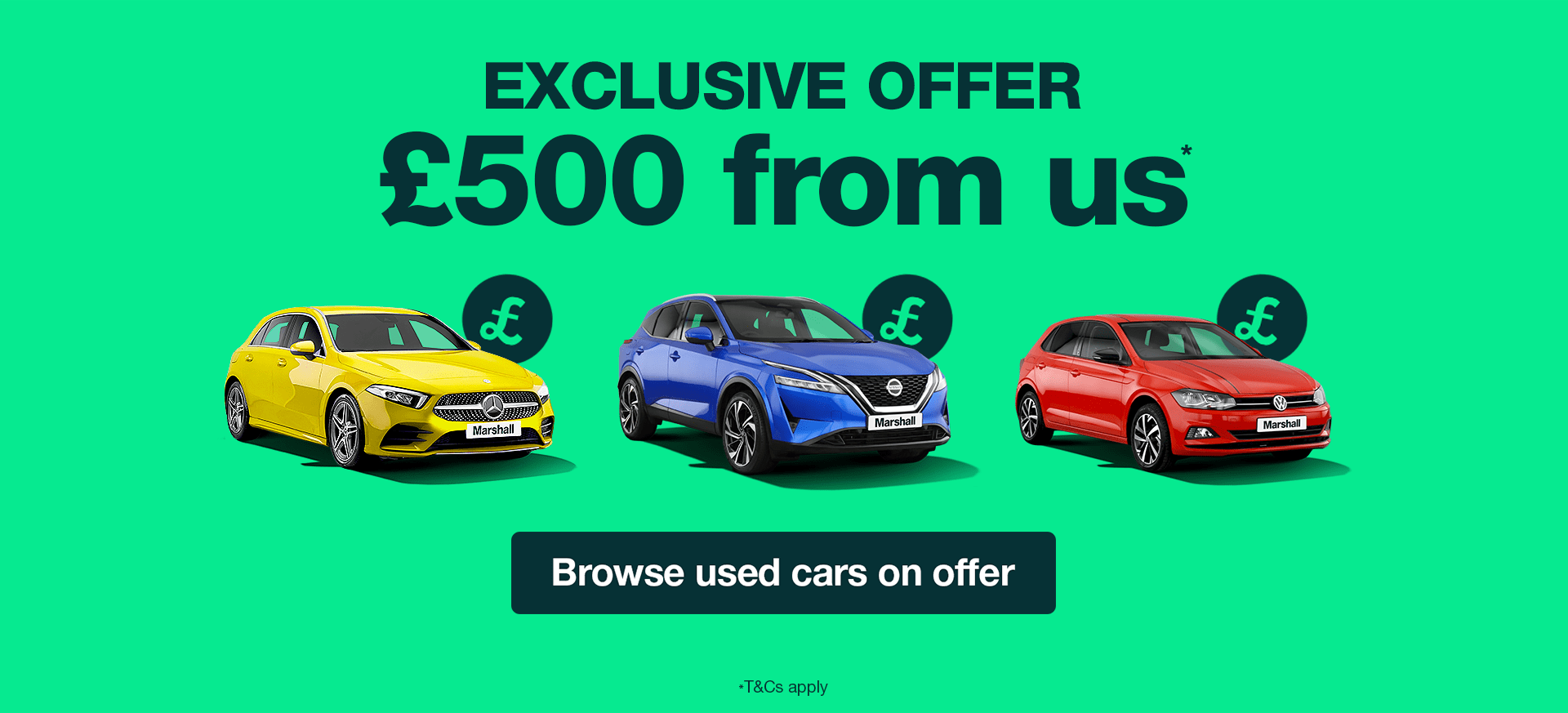 £500 deposit contribution on selected used cars