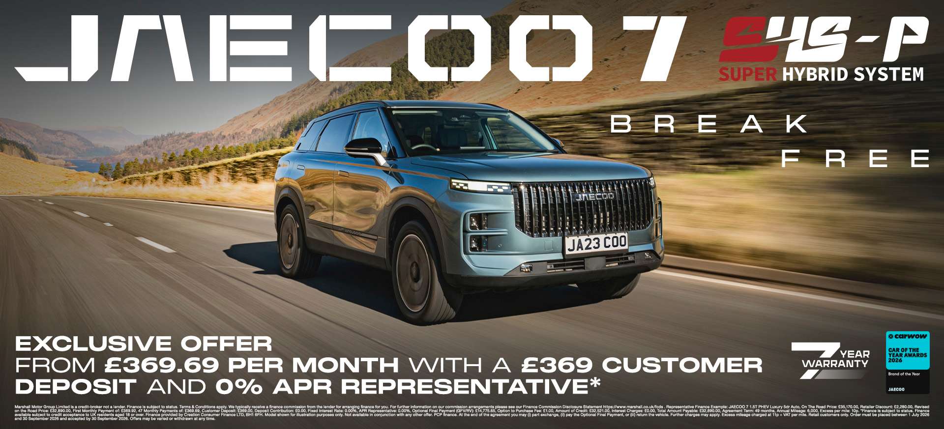 JAECOO 7 SHS-P LUXURY PERSONAL CONTRACT PURCHASE - MARSHALL EXCLUSIVE OFFER