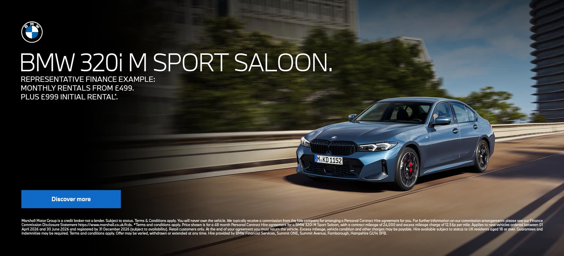 BMW 320i M SPORT SALOON PERSONAL CONTRACT PURCHASE OFFER.