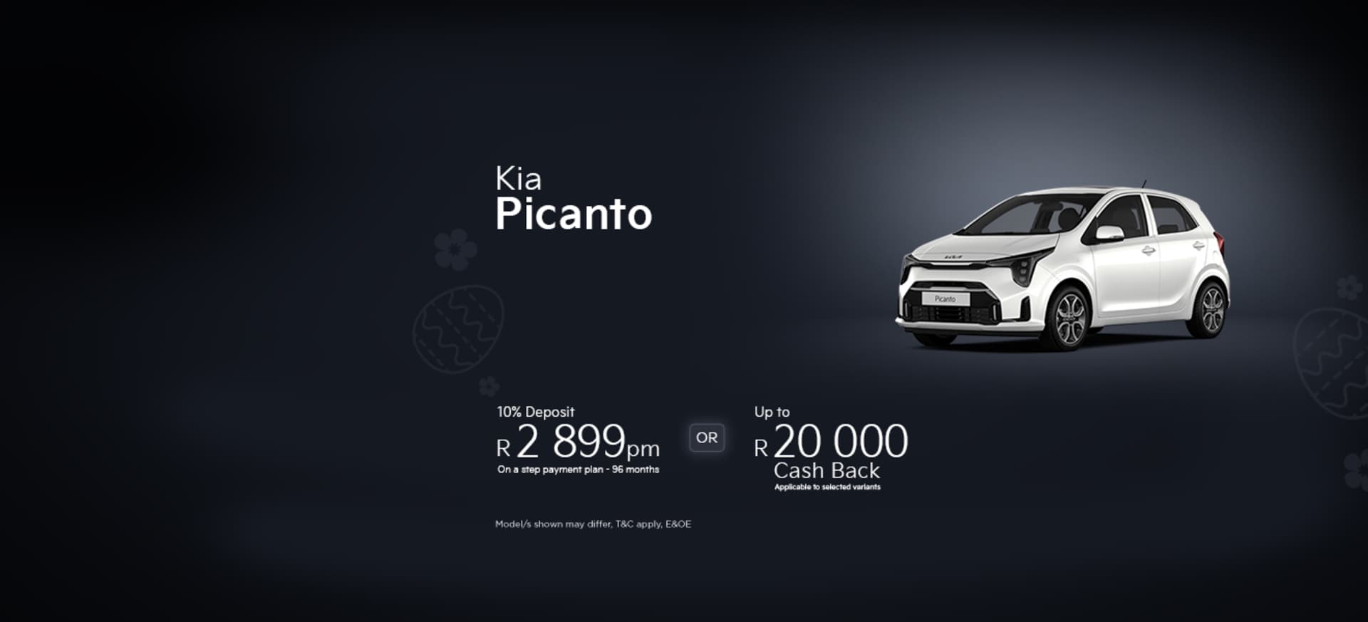 New Kia Picanto Special from only R2 899pm* OR up to R20 000 Cash Back
