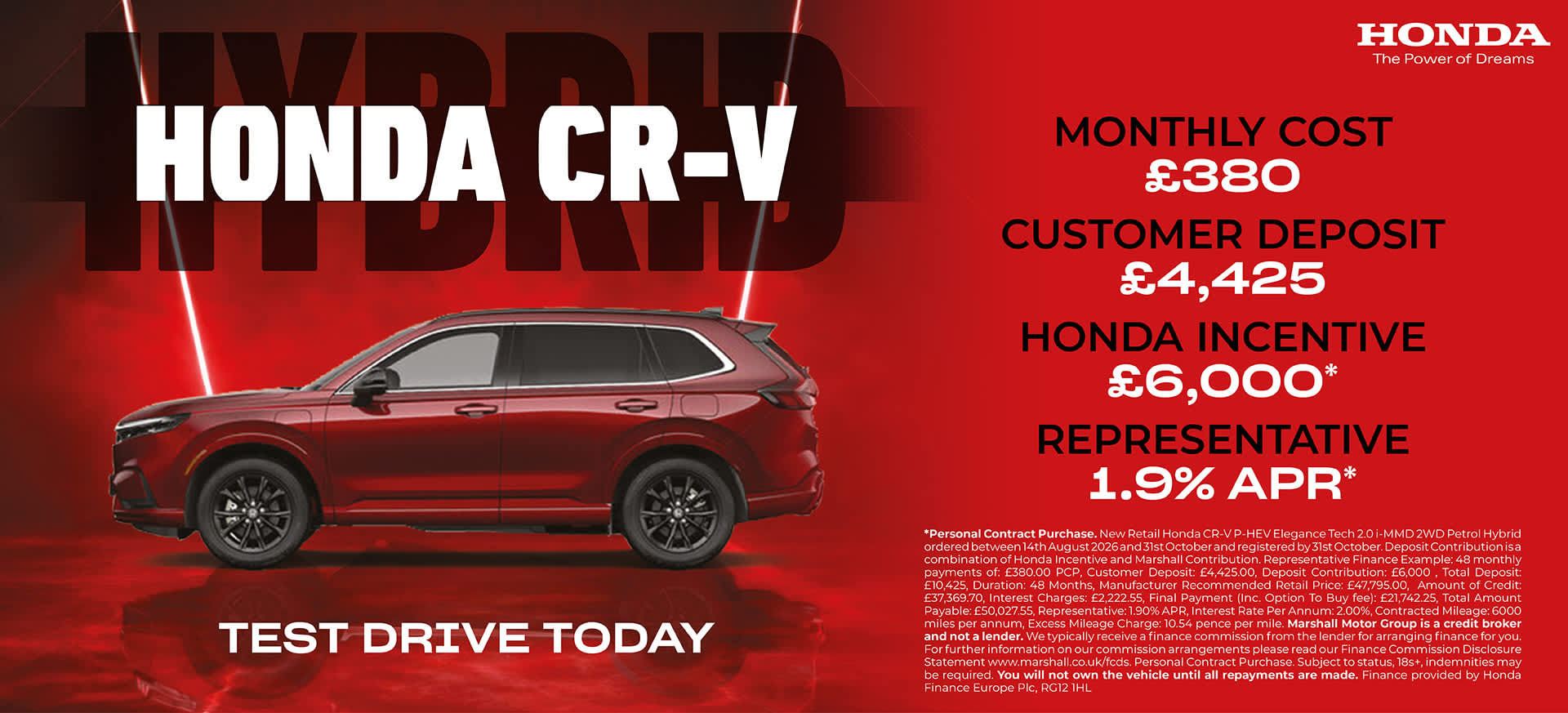 HONDA CR-V EXCLUSIVE PERSONAL CONTRACT PURCHASE OFFER