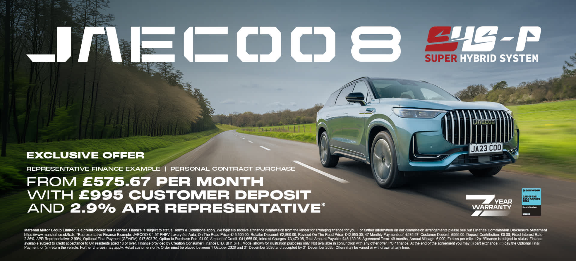 JAECOO 8 SHS-P LUXURY PERSONAL CONTRACT PURCHASE EXCLUSIVE OFFER