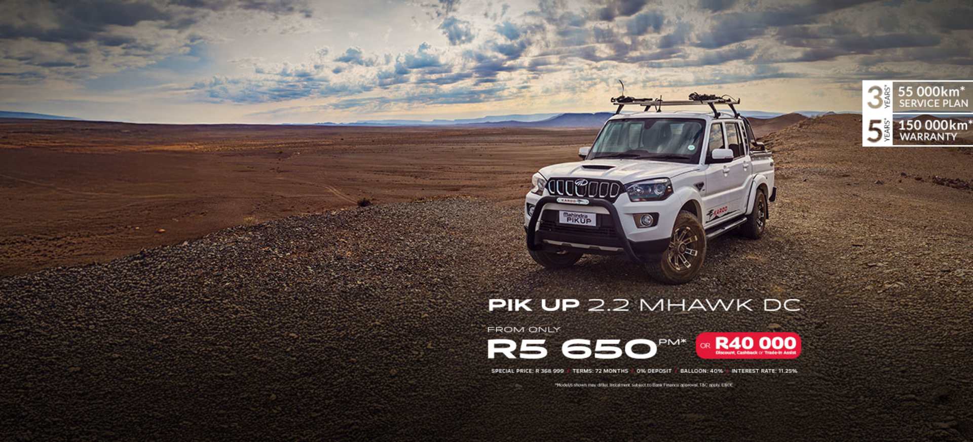 New Mahindra PikUp 2.2 MHawk DC Offer From R5 650pm*