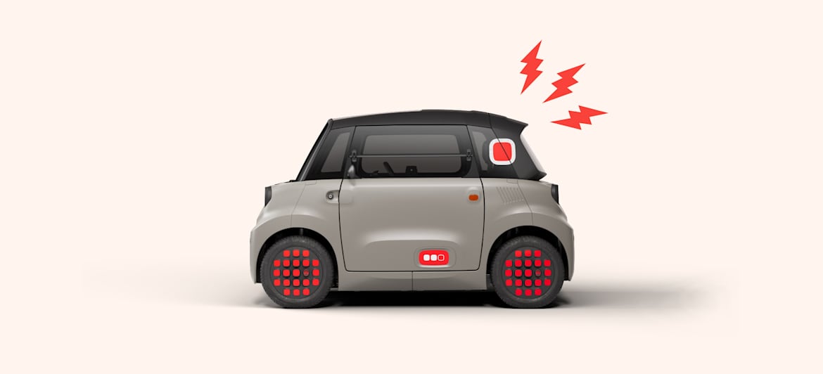 Citroën Ami Spicy 2025 : profil gauche statique avec éclairs