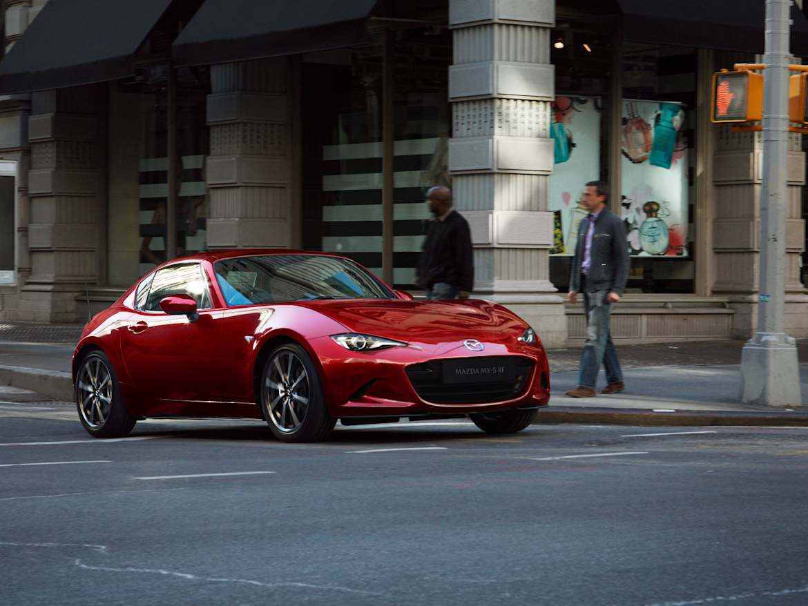 Mazda MX-5 RF exterior front three-quarter view showing fastback roofline