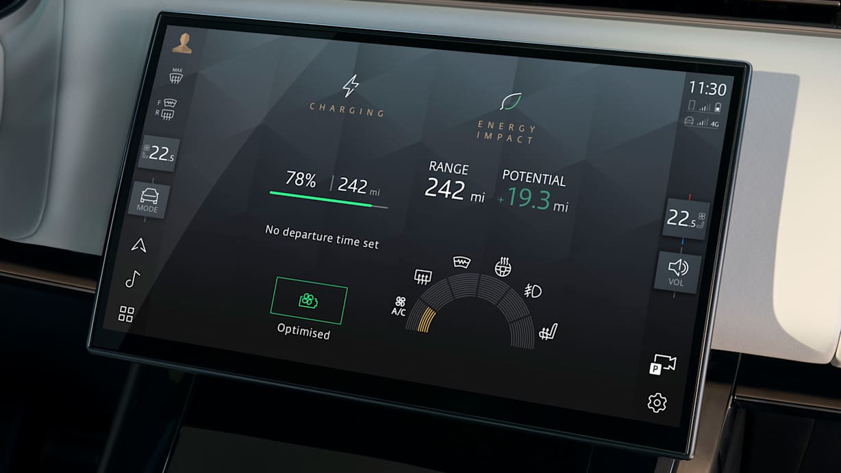 Range Rover Sport Electric infotainment display showing electric vehicle information
