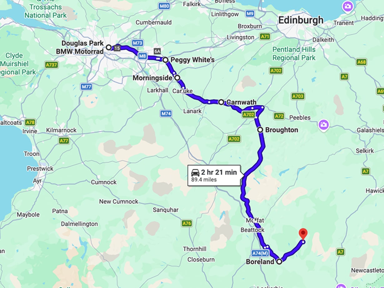 Map showing a route, highlighting key locations along the way.