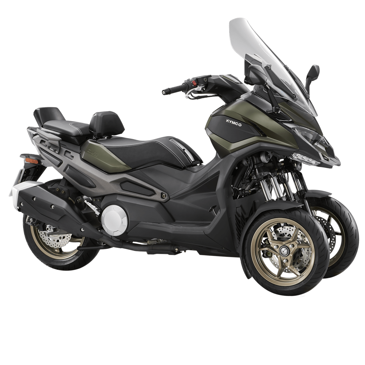 Kymco CV3 2024 vert Olive : trois quarts avant
