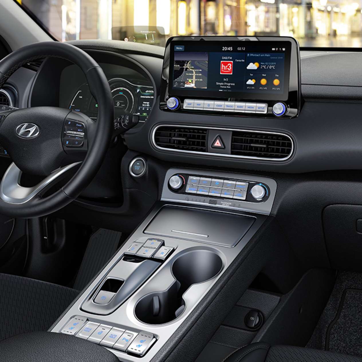Hyundai Kona Electric control panel and dashboard