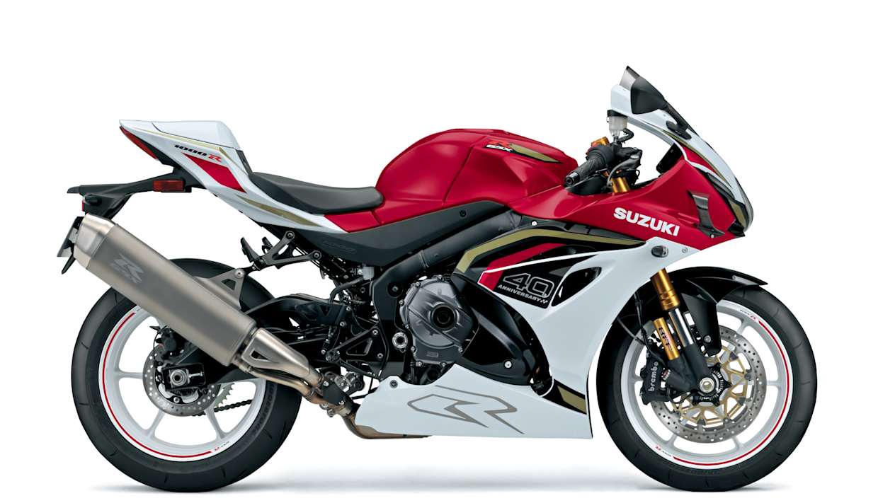 Suzuki GSX-R1000R 2026 Candy Daring Red/Pearl Tech White : profil droit